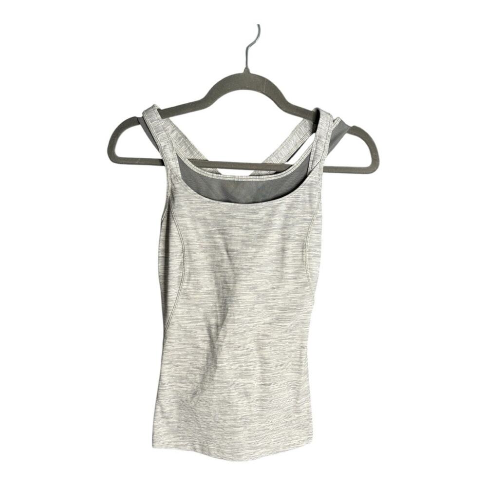 Lululemon Gray Workout Tank With Mesh and Criss Cross Straps 4
